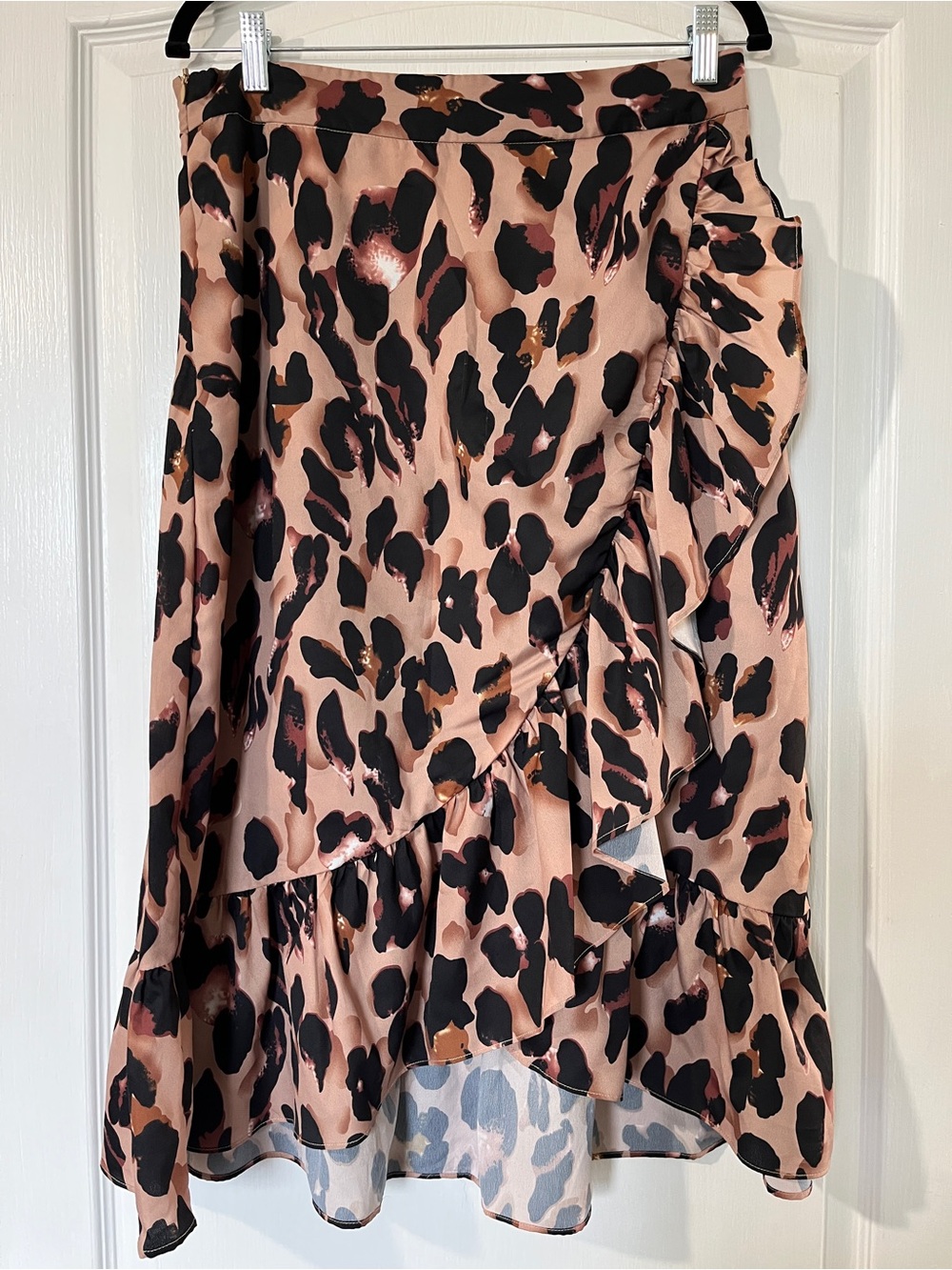 SHEIN Leopard-Print Ruffle Midi Skirt